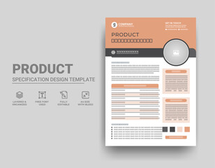 Product Specification Sheet template design - obrazy, fototapety, plakaty