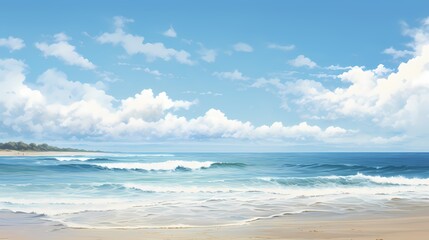 Fototapeta na wymiar Tranquil seascape with gentle waves rolling onto a sandy beach under a clear sky