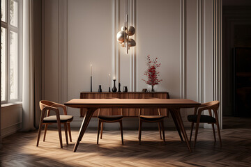 dining room with a pendant light  - obrazy, fototapety, plakaty
