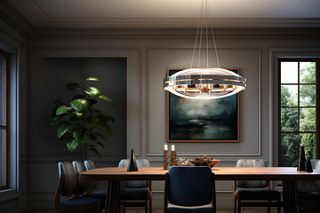 dining room with a pendant light  - obrazy, fototapety, plakaty