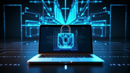 Global Connectivity and Data Security: Computer Monitor and Laptop in Secure Vault