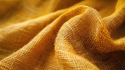 A detailed view of a rough jute fabric in a vibrant Marigold color, emphasizing its textured, durable nature, perfect for rustic home decor and eco-friendly product packaging