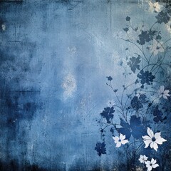 indigo abstract floral background with natural grunge textures