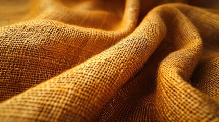 A detailed view of a rough jute fabric in a vibrant Marigold color, emphasizing its textured, durable nature, perfect for rustic home decor and eco-friendly product packaging