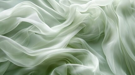 Fototapeta premium A detailed view of delicate chiffon fabric in a light Green, displaying its sheer, flowing nature, perfect for bridal wear and elegant evening gowns