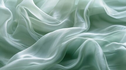 Obraz premium A detailed view of delicate chiffon fabric in a light Green, displaying its sheer, flowing nature, perfect for bridal wear and elegant evening gowns