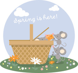 Cute spring mice illustration