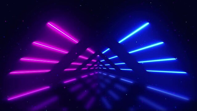 Abstract illustration symmetric neon lights loop background, for music tracks