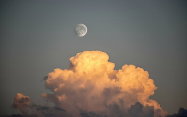 clouds and moon,moon, sky, clouds, night, blue, cloud, space, nature,  - obrazy, fototapety, plakaty