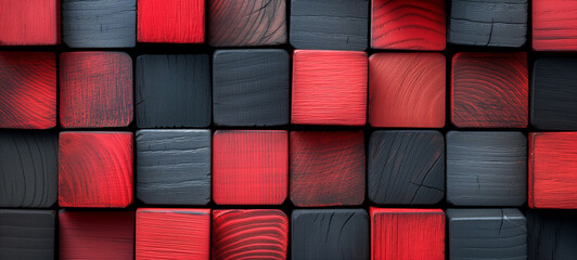 rote und schwarze Holzwürfel nebeneinander - obrazy, fototapety, plakaty