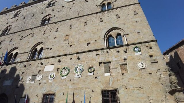 The majestic Volterra city hall, in the province of Pisa, Tuscany, Italy. July-20-2023