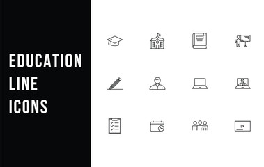 Education set collection of web icons in line