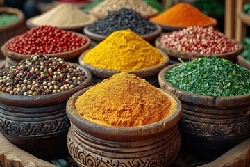 Indian spice market vendor showcasing an array of colorful and aromatic spices.