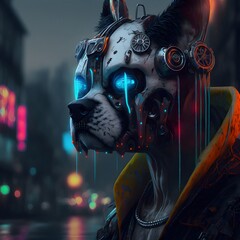 Cyberpunk dogs in abstract city