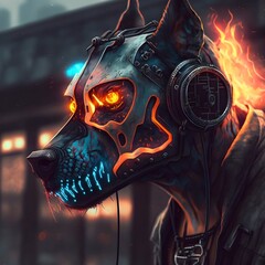 Cyberpunk dogs in abstract city