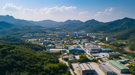 Fototapeta na wymiar Generative AI, Capturing Factory Life in Gangwon-do's Green Mountains