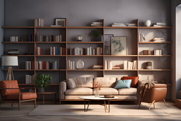 living room with bookshelf