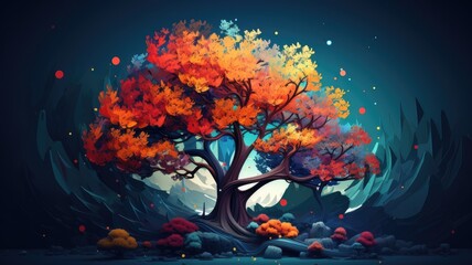 vibrant tree art in 3d style