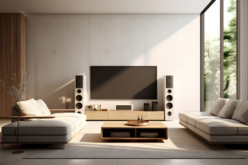 living room with a sound system