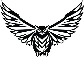 Black and White Stylized Owl Spread Wings Vector Illustration for logos and heraldic symbols