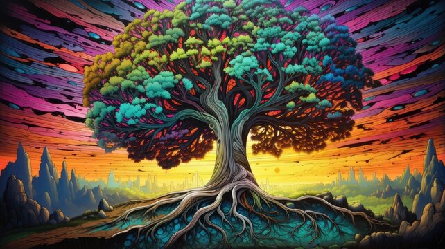 colorful hyperrealistic tree design