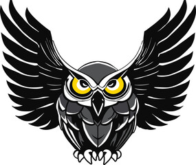 Cartoon Owl Spread Wings Vector Illustration for logos and heraldic symbols