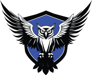 Obraz premium Owl Spread Wings on a shield Vector Illustration for Logo for logos and heraldic symbols