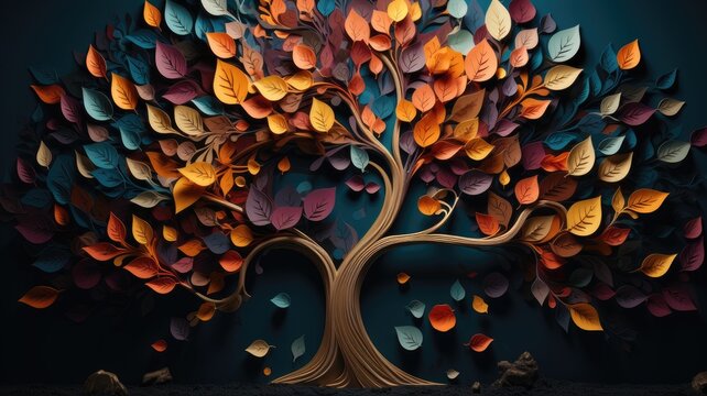 multicolored leafy tree artwork