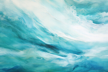 Fototapeta na wymiar abstract background of blue and white acrylic paint in water with waves