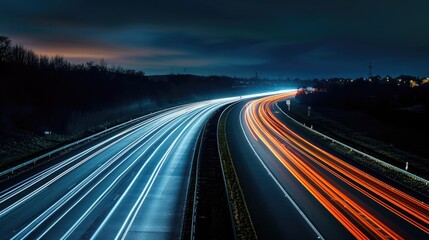 a Night long exposure photo of a highway