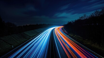 a Night long exposure photo of a highway