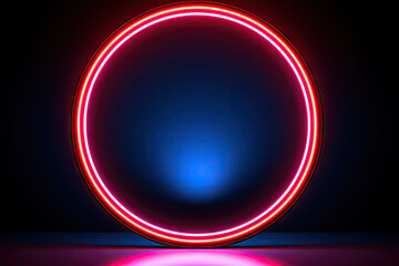 Neon round frame on dark background. Vector illustration