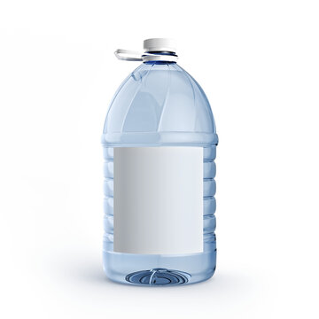 Plastic water bottle with white cap and label, 3d render on transparency background