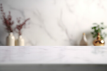 Naklejka na ściany i meble White vases with plantle table against white wall
