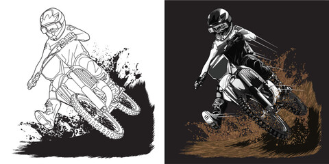 Outline and painted motorsport. Isolated in black background, for t-shirt design, print, and for business purposes.