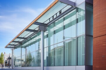 Modern office building with glass facade. Architectural detail of modern office building.