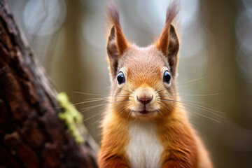 Close-up of a Eurasian red squirrel (Sciurus vulgaris)