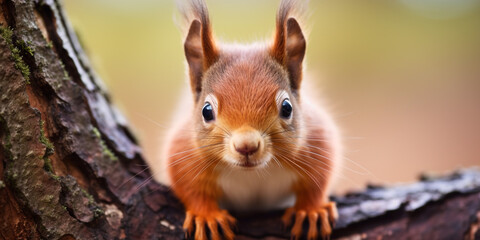 Naklejka na ściany i meble Close-up of a Eurasian red squirrel (Sciurus vulgaris)