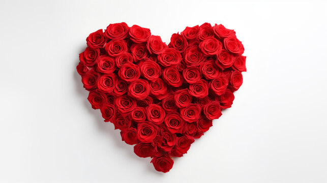 Valentines Day Heart Made of Red Roses Isolated on White Background. Heart of red roses