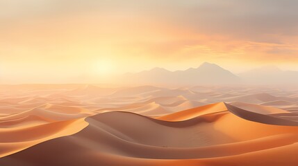 Fototapeta na wymiar Vast desert landscape at sunrise, with golden hues painting the dunes and creating a breathtaking panorama