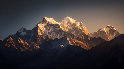 Alpine Splendor: Sunset Illuminating a Snow-Capped Peak AI-Generative