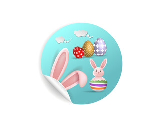 Easter bunny, stickers, banner. Happy Easter holiday concept,
minimalistic style, 3d vector. A place to copy.