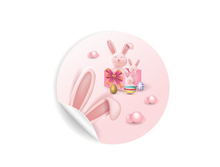 Easter bunny, stickers, banner. Happy Easter holiday concept,
minimalistic style, 3d vector. A place to copy.