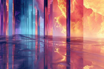 A captivating 3D rendering encapsulating a cosmic fusion of abstract elements of the Metaverse