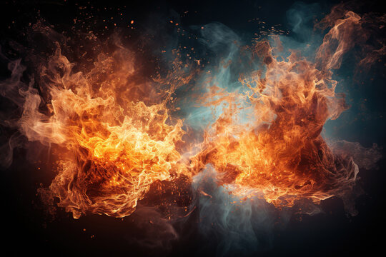 Fire flame in water on a black background. Confrontation concept. Generated by artificial intelligence