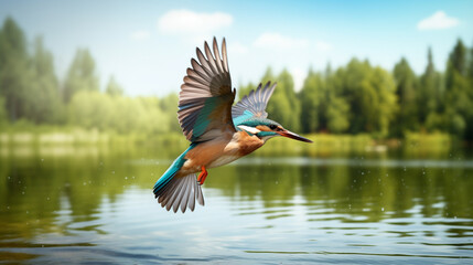 a beautiful bird taking flight from a beautiful lake, wildlife photography