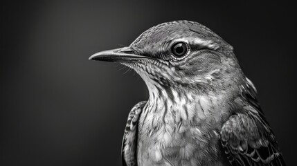 Fototapeta premium A macro portrait of a Mockingbird, capturing the intricate patterns and the striking details of its feathers, generated with AI