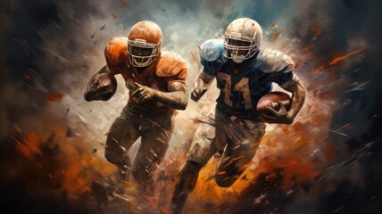 athletic football players rushing forward