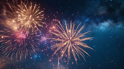 Fireworks with blur milky way background   