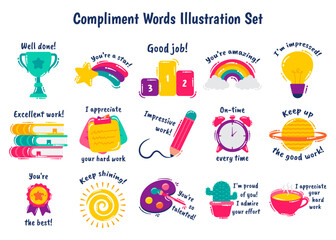 Set of Compliment Words Illustration - obrazy, fototapety, plakaty